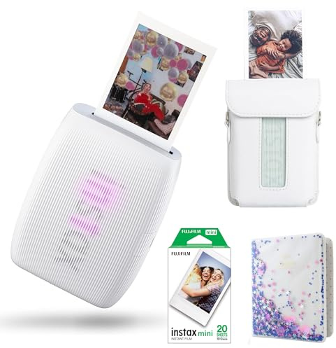 Fujifilm INSTAX Mini LINK 3 Portable Smartphone Photo Printer id With Fujifilm Instax Mini Film (20 Sheets), Mini Link 3 Protective Case & Photo Album With 64 Pockets (Link 3 Printer Kit, Clay White)