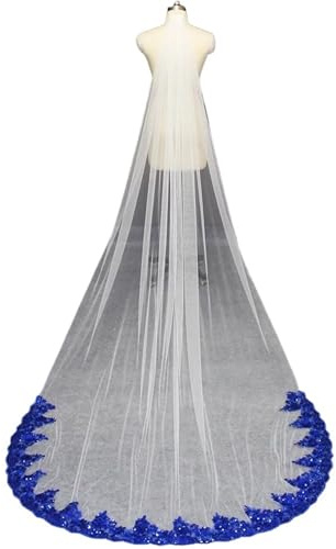 ZUGLQYSX Brautschleier Langer Brautschleier aus blauem, weichem Tüll in Weiß, 3 Meter, Brautschleier mit paillettenbesetzter Spitze FüR Hochzeiten(250cm)