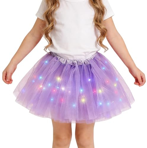 TRYUEN Girls Led Tutu Skirt Light Up Ballet Tulle Skirts Fluffy Dress Up Costume for Halloween Party 2-8 Years Old (UK, Age, 2 Years, 8 Years, Regular, Standard, Purple)