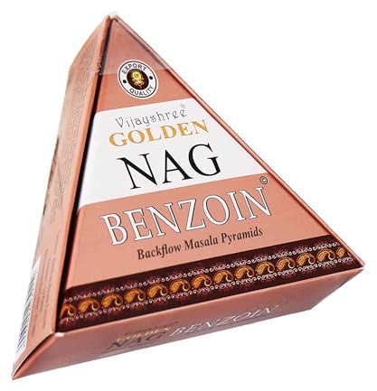 NKlaus Golden Nag Benzoin Lot de 10 pyramides d'encens, cônes d'encens balsamiques et cônes parfumés pour le nettoyage, l'harmonie énergétique et le reflux