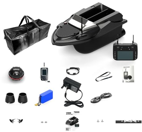 SHOYDID V080 RC Bait Boat with 9 Fishing Zones and 180 Waypoints, 3kg Large Capacity, 12V High-Speed RC Bait Boats for Fishing Lovers&Adults (Fish Finder Version)