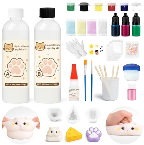 LAMXIN 18oz Taba Squishy Set, 1:1 AB-Verhältnis Epoxyharzmisch Squishy Selber Machen Set, Beruhigt Angst & Entspannung, mit Katzenpfote, Hamster & Käseformen, Viele Zubehör, Genießen Sie DIY