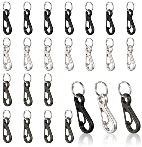 24 Sets Small Carabiner Clips, Mini Carabiner Metal Keyring Clip, Spring Snap Hooks with 24PCS Double Loops, 1 Inch Mini Paracord Hanging Clips for Camera Strap, Flashlight, Key Chain, 3 Colors
