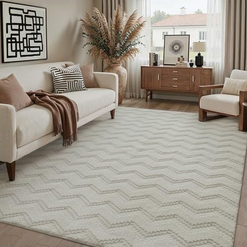 PureCozy Beige Tappeto Salotto 160x230cm Soggiorno Moderno Lavabile in Lavatrice Antiscivolo Tappeti Camera da Letto Sala Cameretta Ufficio Pelo Corto Boho 3D Effetto Carpet