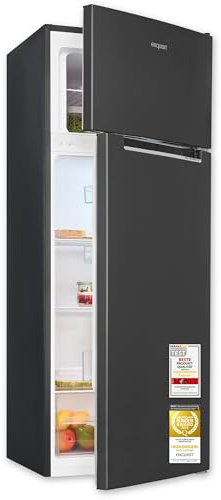 Exquisit Kühl-Gefrierkombination 206 l, Inoxlook, 142,6 cm, Klasse D | 4-Sterne-Gefrierfach 37 l, 40 dB leise, Glasablagen, LED, wechselbarer Türanschlag, 54,5 cm breit
