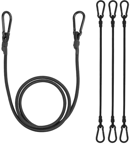 Tendeurs Elastique,Sandow Elastique 150CM Pack de 4 Tendeurs Robustes de 8 mm de Diamètre avec Mousqueton,Tendeur Crochet Noir.