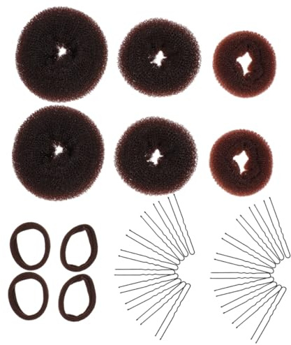Healvian Hair Donut Bun Maker 30pcs Set U-shaped Hair Pins High Elastic Ponytail Holders for Women Diy Styling Coffee Color for Updos and Everyday Use
