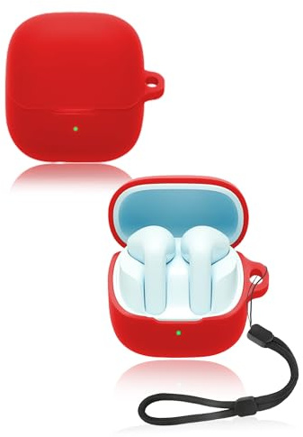 Hülle für Baseus BS1 Ohrhörer, yystao weiche Silikon-Schutzhülle kompatibel mit Baseus Earbuds BS1, mit Umhängeband, Staubdicht, Stoßfest und Langlebig, Rot