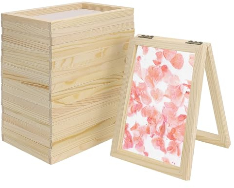 RWFMO 10 Pack Wooden Paper Making Screen, 17.8 x 12.7 cm Paper Making Frame Kit with Dense Mesh, Reusable Wooden Deckle Frame Craft for DIY Crafts Dried Flower Handcraft