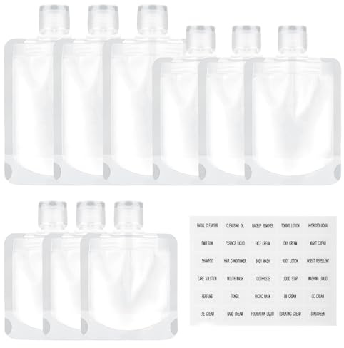 Wemoralix 9Pcs Travel Pouches for Toiletries, Travel Size Refillable Squeeze Containers for Fluid Makeup, Shampoo & Lotion (30ml/50ml/100ml)