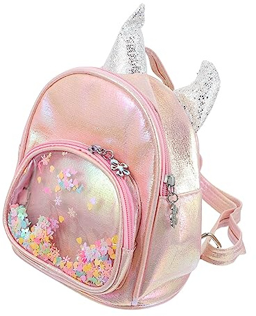 HEMOTON Mochila Escolar Unicornio Lentejuelas Rosa Mochila Creativa para Niñas Bolsos de Almacenamiento Prácticos Correas Ajustables Mini para Excursiones y Uso Diario