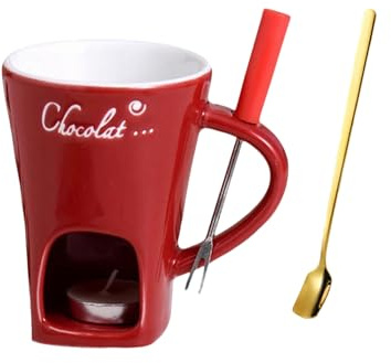 Kaxenig Schokoladenfondue Tasse, Keramik Schokofondue Tasse Mit Gabel Und Löffel, Für Fondue, Desserts, Butter, Karamell, Knabbereien, Süßigkeiten