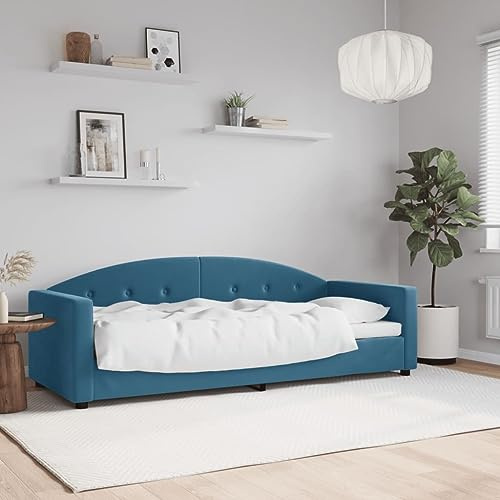QJBSAVVA Tagesbett 80x200 Blau Samt 2-in-1 Schlafsofa Metall-Massivholz-Gestell 222x90x75 cm Modernes Daybett für Wohn-Schlafzimmer Gäste Jugendzimmer
