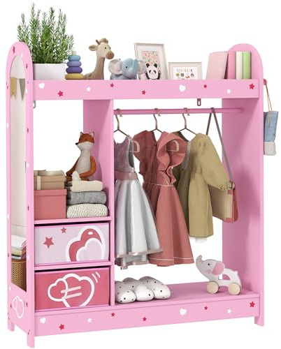 AIYAPLAY Kids Clothes Rail, Kids Wardrobe with Mirror, for Girls, Pink