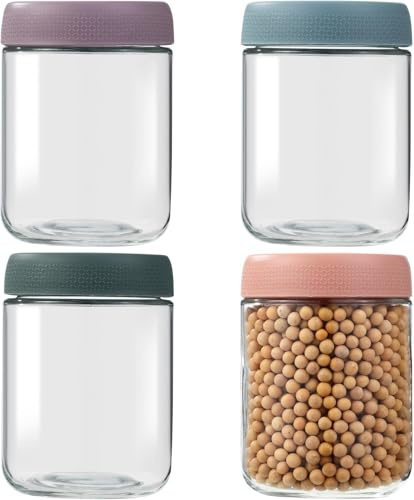 Sitbfoam Lot de 4 bocaux hermétiques de 500 ml avec couvercles à visser anti-fuite, bocaux hermétiques pour avoine Overnight Oats, céréales, yaourt, pudding