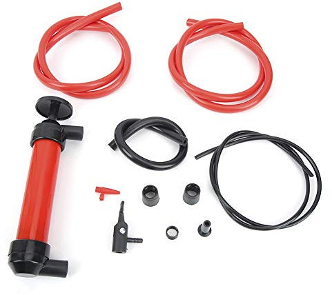 Pompe à siphon manuelle portable, extracteur d'huile, transfert d'eau, pompes à air manuelles pour outils à essence, matériau ABS rouge noir 8,86 x 1,77 pouces