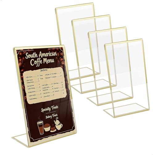 5 Stück Acryl Tischaufsteller L-Form, 4x6 Zoll (10x15 cm) Hochformat, mit Goldener Kante - Transparente Schilderhalter für Speisekarten, Flyer, Poster, Preisschilder in Restaurant, Büro, Laden