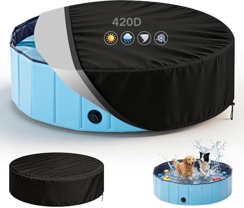 YedZen Poolabdeckung Rund für Hundepool, 120x30cm, 420D PU Wasserdicht Hundeplanschbecken Abdeckung mit Kordelzug, Faltbarer Dog Pool Abdeckung für Hunde Planschbecken, 122x30cm