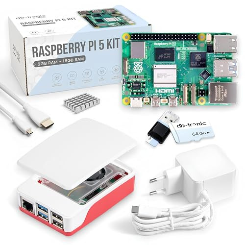 db-tronic Raspberry Pi 5 1 GB Starter Kit | Edizione 64 GB | Alimentatore da 27 W | Alloggiamento con ventola | Cavo Micro HDMI 4K | ideale per Home Assistant e la smart home