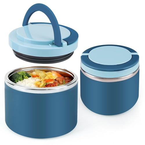 Generisch 1 Liter Thermobehälter für Essen - Warmhaltebehälter aus Edelstahl mit Griff, Essensbehälter für unterwegs und Mahlzeiten,Thermo Lunchbox Auslaufsicherfür Warme und Kalte (Blau)