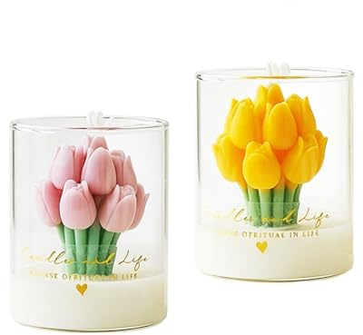 Ramo de tulipanes rosados, velas perfumadas para decoración del hogar, adornos envueltos en vidrio, velas de aromaterapia florales hechas a mano, regalos románticos para el día de San Valentín, día de