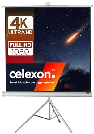 celexon Economy Stativ-Leinwand weiß 75 | 133x133 cm 1:1 | mobil transportable 4K, Full-HD Beamerleinwand mit manuellem Rollauszug für Heimkino, Büro & Outdoor | inkl. Standfuß + Tragegriff