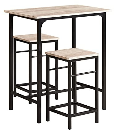 SoBuy Set Tavolo da Bar Alto con 2 Sgabelli - Tavolo Salvaspazio per Cucina Piccola e Balcone, Stile Industriale Moderno - Tavolino Alto da Esterno per Giardino o Terrazzo OGT10-N