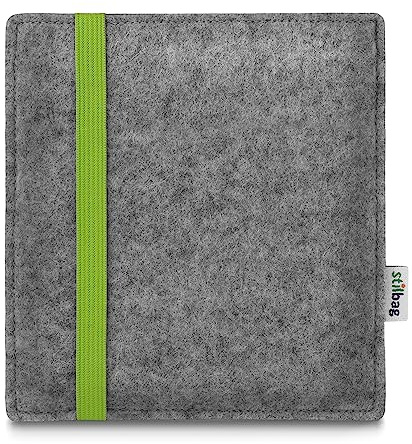 stilbag e-Reader Tasche Leon für Amazon Kindle Oasis (9. Generation) | Wollfilz hellgrau - Gummiband Lime | Schutzhülle Made in Germany
