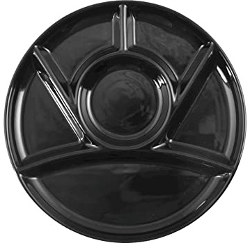 H&H 7069930 Fondueteller aus Keramik, 6 Fächer, Schwarz, 26 cm