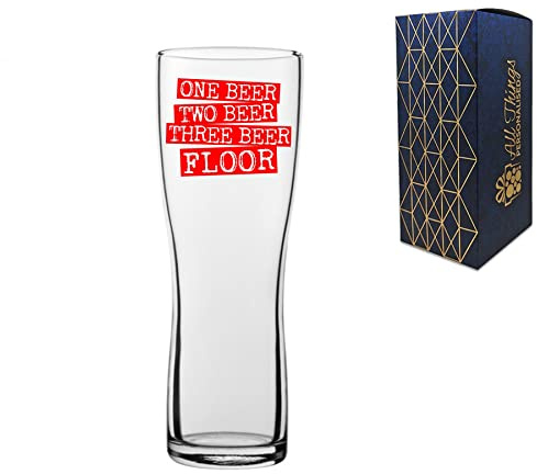 Novelty Engraved/Printed Aspen Pint Cider Beer Glass - One Beer Two Beer Three Beer Floor - Red