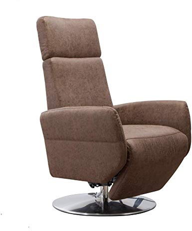 Cavadore TV-Sessel Cobra / Fernsehsessel mit Liegefunktion, Relaxfunktion / Stufenlos verstellbar / Ergonomie L / Belastbar bis 130 kg / 71 x 112 x 82 / Lederoptik Braun