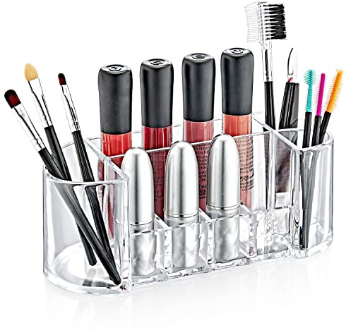 box up Makeup Organizer - 8 Compartments Lipstick Holder And Skin Care Desk Accessories, Cute Small Beauty Cosmetics Table Organizers For Women & Teen Girls, Pretty Lip Stick Gloss Storage Stand