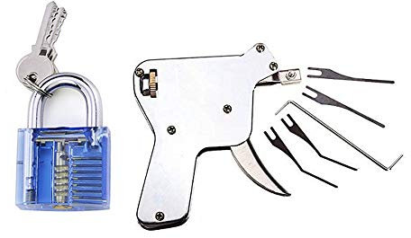 Loboo Idea Multi-Lock-Pick-Pistole, Schlosser-Türöffner-Werkzeuge mit blauem Übungsschloss, Schlossreparatur-Werkzeugsatz, Türschlossöffner-Schlagschlüssel-Werkzeuge