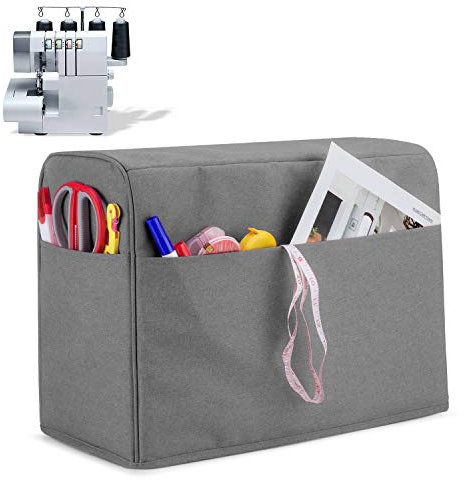Luxja Abdeckhaube für Overlock Maschinen, Overlock Abdeckung mit Aufbewahrungstaschen für Overlock-Nähmaschinen und Zubehör, Grau