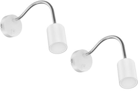 ledscom.de 2x Leselampe WAIKA mit Schwanenhals und Schalter weiß matt + GU10 LED Lampe warm-weiß 3-Stufen Dimmen: je max. 500lm
