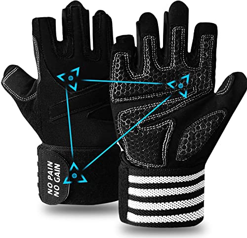 Finger Ten Fitness Handschuhe Handgelenkschutz Trainingshandschuhe Herren Kraftsport Fitnesshandschuhe Halb Vollfinger Sporthandschuhe (Halbfinger Schwarz, XL)