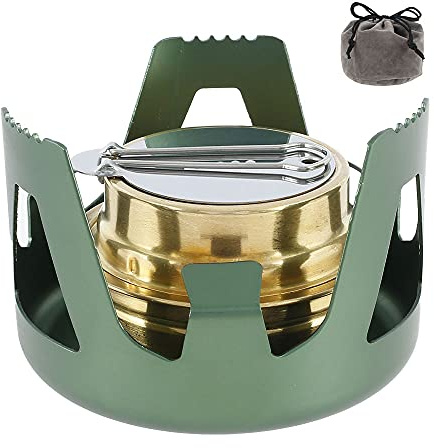 Spirit Burner Lightweight Backpacking, Aluminium Alloy Brass Mini Copper Spirit Stove, Alcohol Stove for Hiking, Camping, BBQ, Picnic, Outdoor Cooking, Portable Meths Burner (Green)