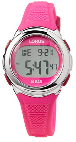 LORUS Unisex Kinder Digital Quarz Uhr mit Silikon Armband,Rosa