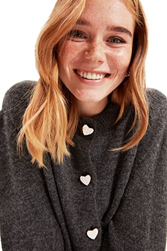 TRENDYOL Damen Anthrazit-herzknopf Detaillierte Strickwaren-strickjacke Cardigan Sweater, Anthrazit, S EU