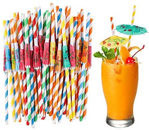 TSLBW 100 Stück Cocktailschirme Mini Getränkeschirme Cocktail Strohhalme Party Dekorationen Hawaii Dekor Cocktail für Bars Dekorationen Zubehör, Gemischte Farbe