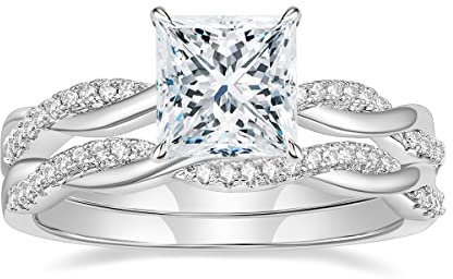 Mameloly 2ct Wedding Band for Women Princess Cut Bridal Ring Sets Cubic Zirconia Promise Engagement Rings Twisting Infinity Pave Set Size 7