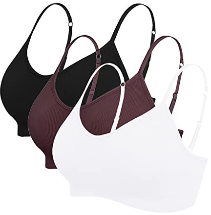 Vertvie Damen 2/3/4er Set Basic Wohlfühl BH Sport BH Spaghettiträger Bralette ohne Bügel Nahtlose Gepolsterte mit Spaghetti Bra Top Low Support Bra(S,Schwarz/Braun/Weiß)