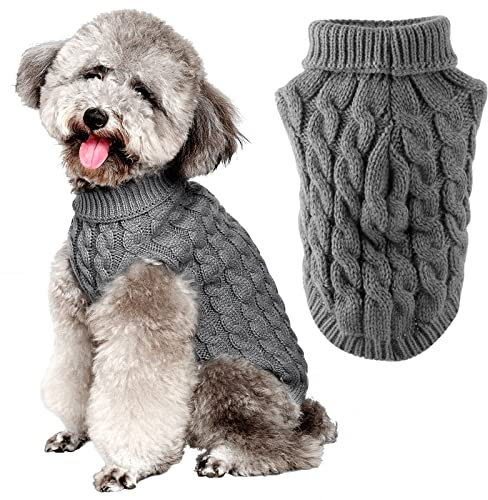 FWLWTWSS Hundepullover, Winter Warmer Hundepullover Kleine Hunde Rollkragen Strickpullover Hunde Pullover Weich Hundekleidung Hundepulli Hund Kleidung für Kleine Mittelgroße Hunde und Katzen Large