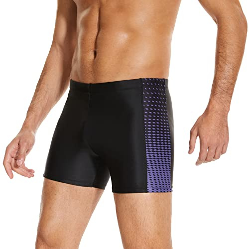 WHCREAT Bañadores de Hombre, Traje de Baño de Secado Rápido Pantalones Cortos de Natación Elásticos, Negro Azul, M