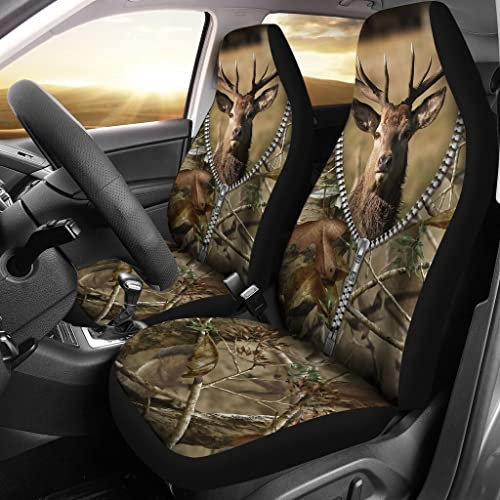 601 2Er Set Autositzbezüge Atmungsaktiv Auto-Schonbezüge Sanft Auto-Zubehör Schalensitzbezug Vordersitzbezug Universal Für SUV Hirsch-Jagd-Reißverschluss, Hirsch-Jagd-Partner-Geschenke, Hirsch-Druck