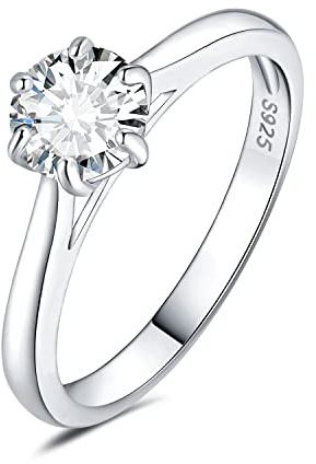 JewelryPalace 0.5ct 1ct 1.5ct Rund Moissanite Solitär Promise Ring Damen, Schmuck Set, Verlobungsring Damenring Silber 925 mit Stein Frauen, Simulierte Diamant Eheringe Silberringe Rosegold Gold
