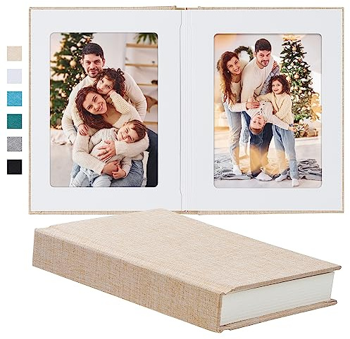 Pssoss Photo Album 5x7 with Writing Space Linen Cover 5x7 Photo Album Book Holds 30 Photos Ideal for Wedding Theme-Album and Baby Photo Albums (Beige,30 Pockets)