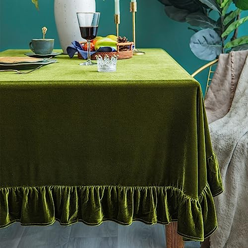 GLORY SEASON Velvet Tablecloth Luxurious Solid Rectangle/Oblong Retro Farmhouse Ruffle Tablecloths Washable Table Cover for Party Wedding Baby Shower Kitchen Dinning Tabletop Decoration 60x120 Inch