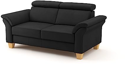 CAVADORE Echtleder 2er-Sofa Ammerland / Landhaus-Sofa mit Federkern + Kopfteilverstellung / 156 x 84 x 93 / Leder Schwarz