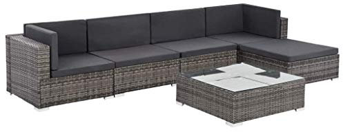 Homgoday GartenSofa Set 6-TLG. Garten Sitzgruppe mit Auflagen Loungemöbel Gartenlounge Gartenmöbel Garnitur Sitzgruppe Lounge Sofa Tisch Set für Garten Balkon Terrasse Poly Rattan Grau